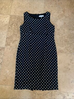 Kasper Black and White Polka Dot Midi Dress